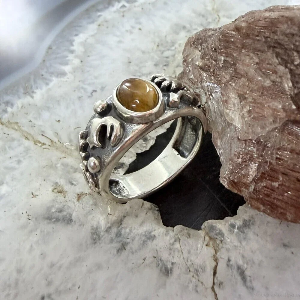 Jody Naranjo Vintage Sterling Silver Tiger's Eye Petroglyph Ring Sz 8 For Women